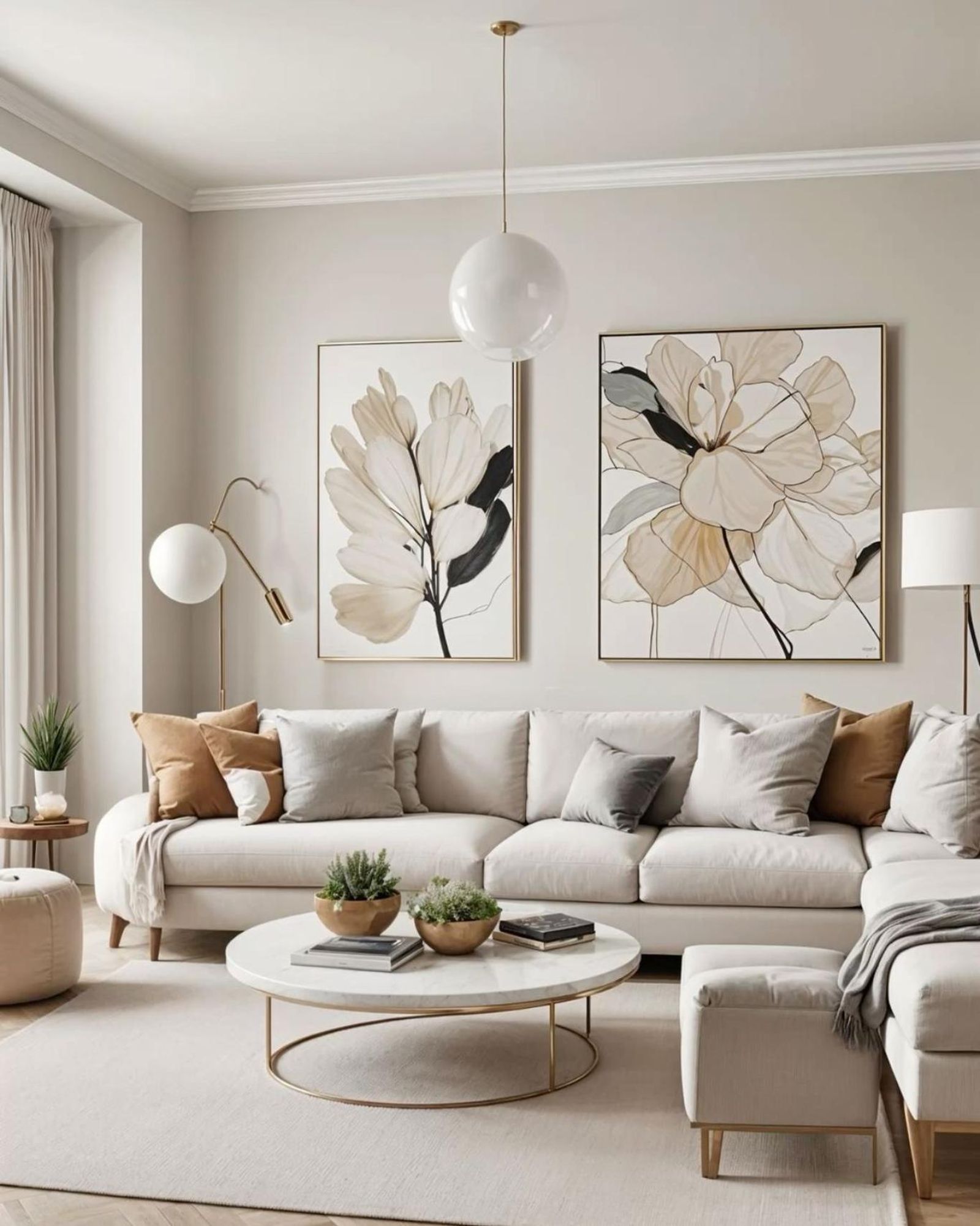 Salón con decoración en blanco muy luminoso.