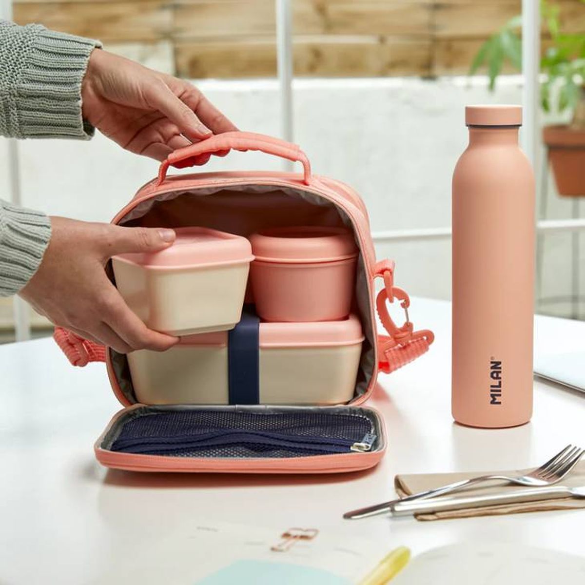 bolsa isotermica rosa milan