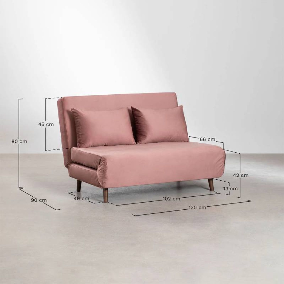 Ficha de dimensiones del sofá cama Elen.