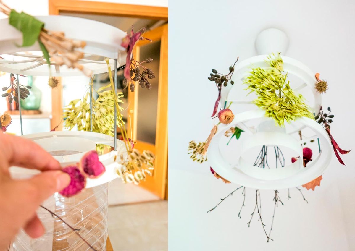 decoracion otono casa lampara flores