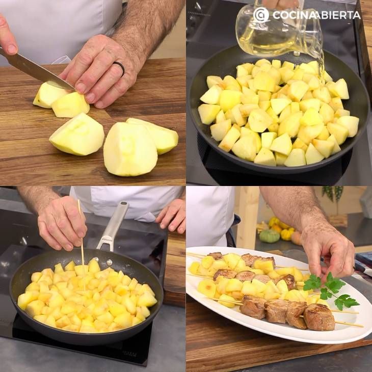 manzanas al vino guarnicion brochetas de solomillo de cerdo a la plancha receta pasos
