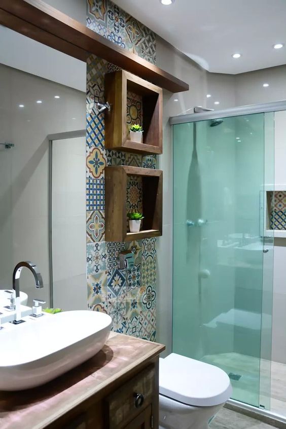 baño pequeño baldosas hidraulicas
