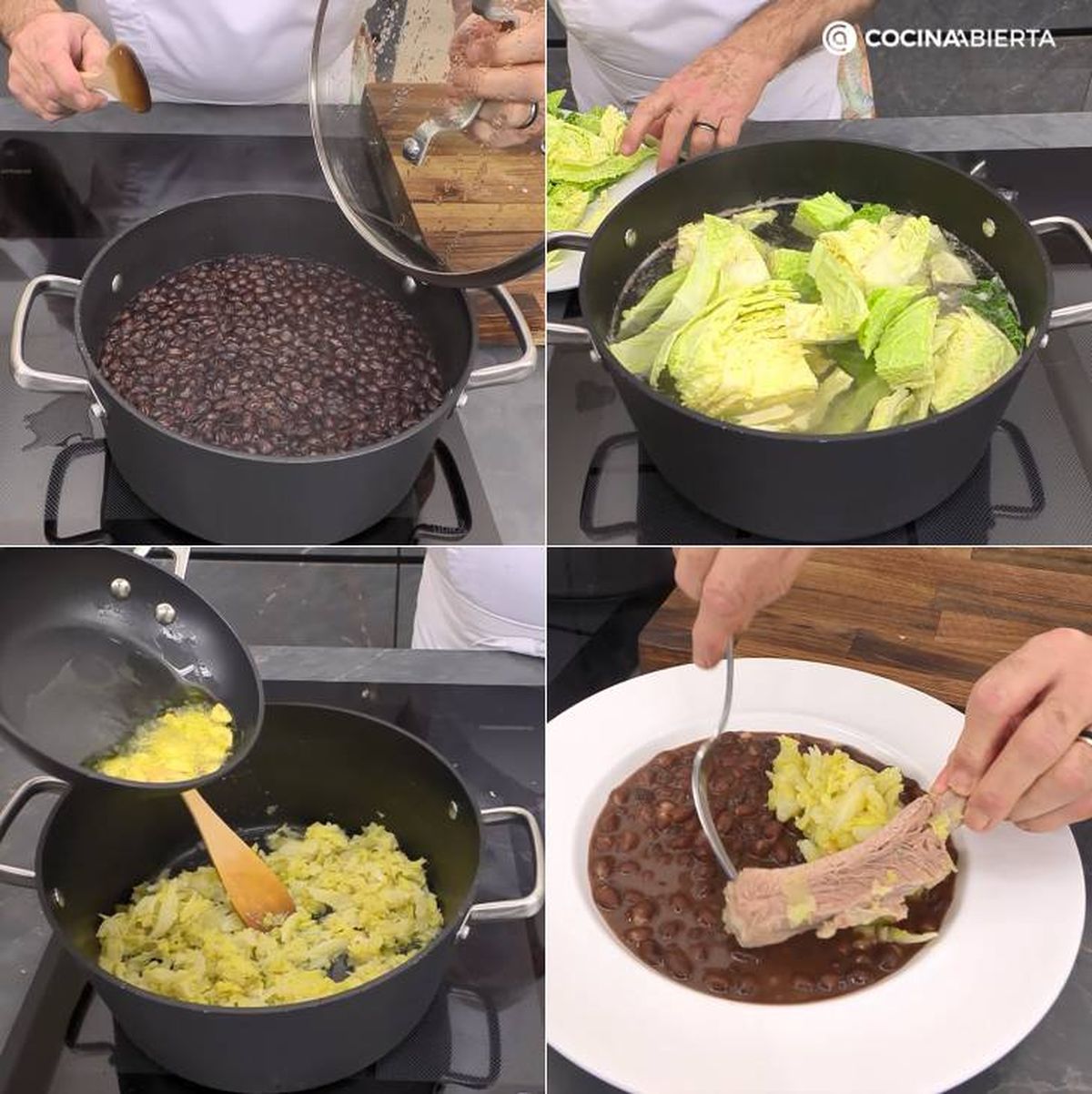 alubias con berza y costilla pasos