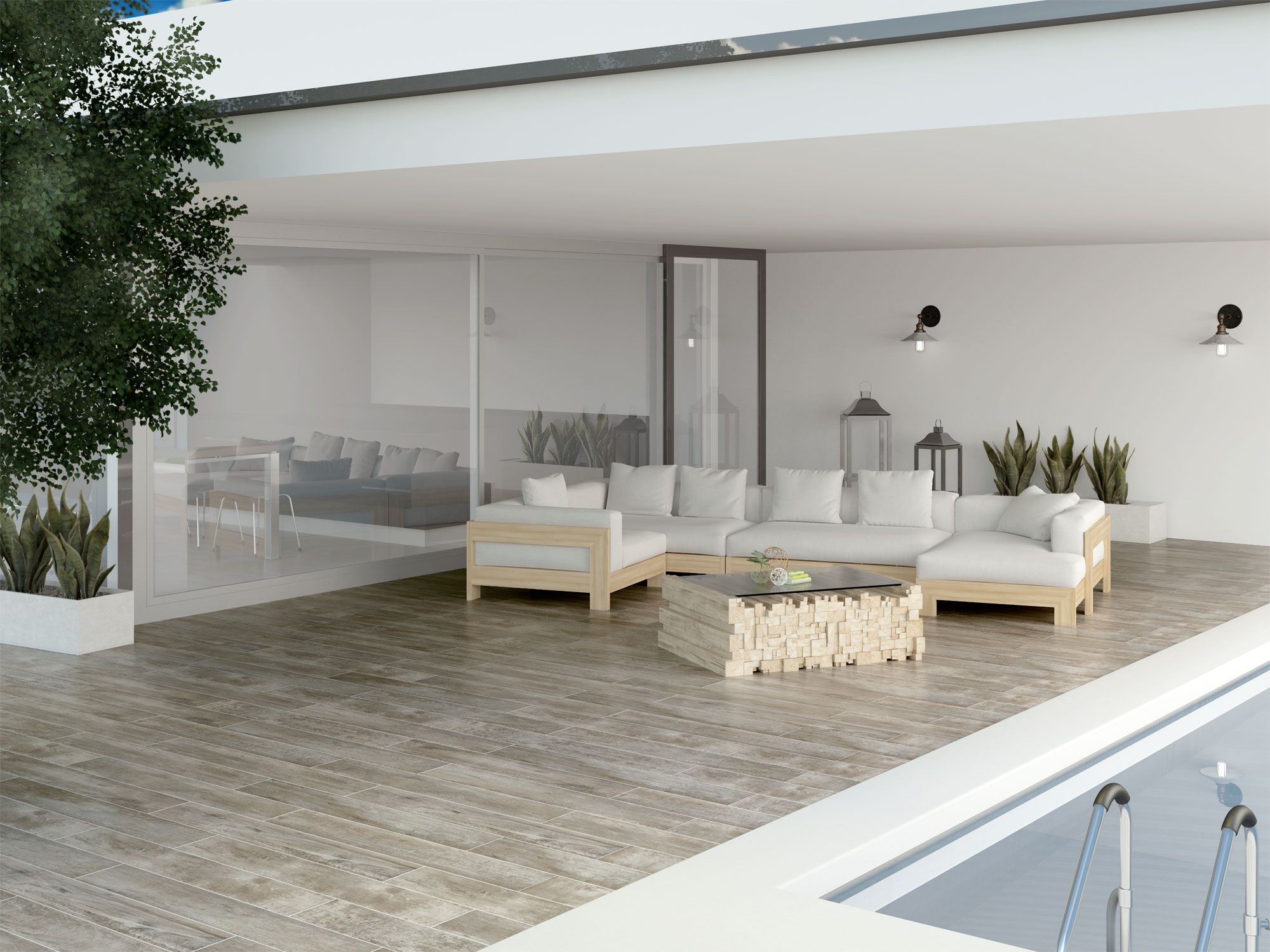 Suelos de gres porcelánicos con acabado desgastado 1