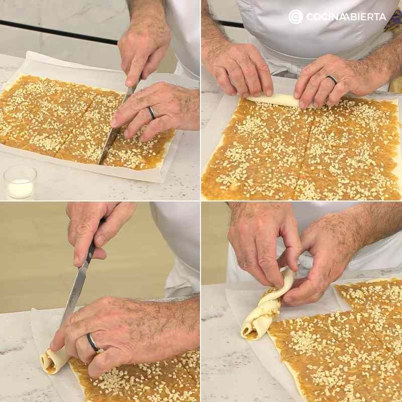 Corta, dobla y forma una trenza de hojaldre