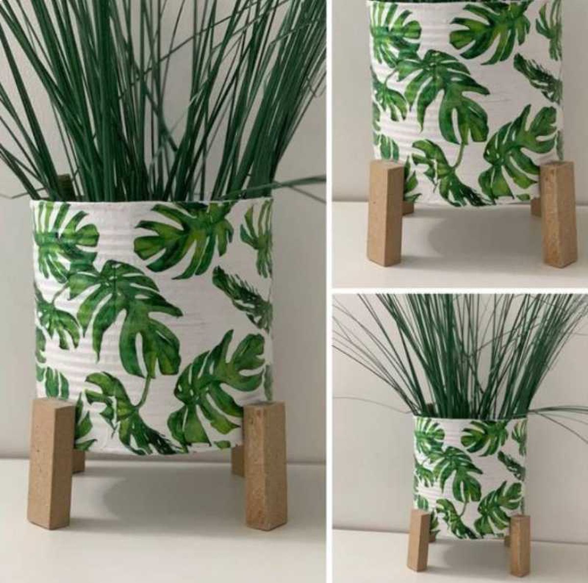 Maceta decorada hecha con una lata.