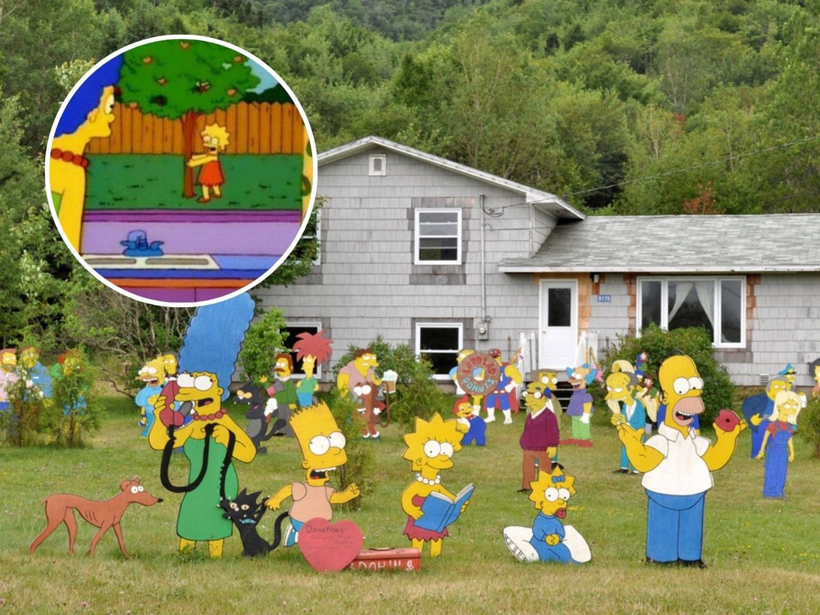 Lisa jugando con su melocotonero y el resto de la familia en el jardín.