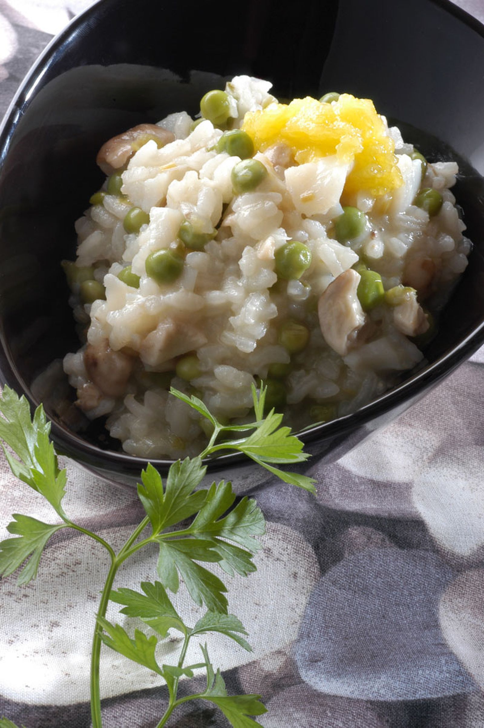 Arroz cremoso con setas y bacalao
