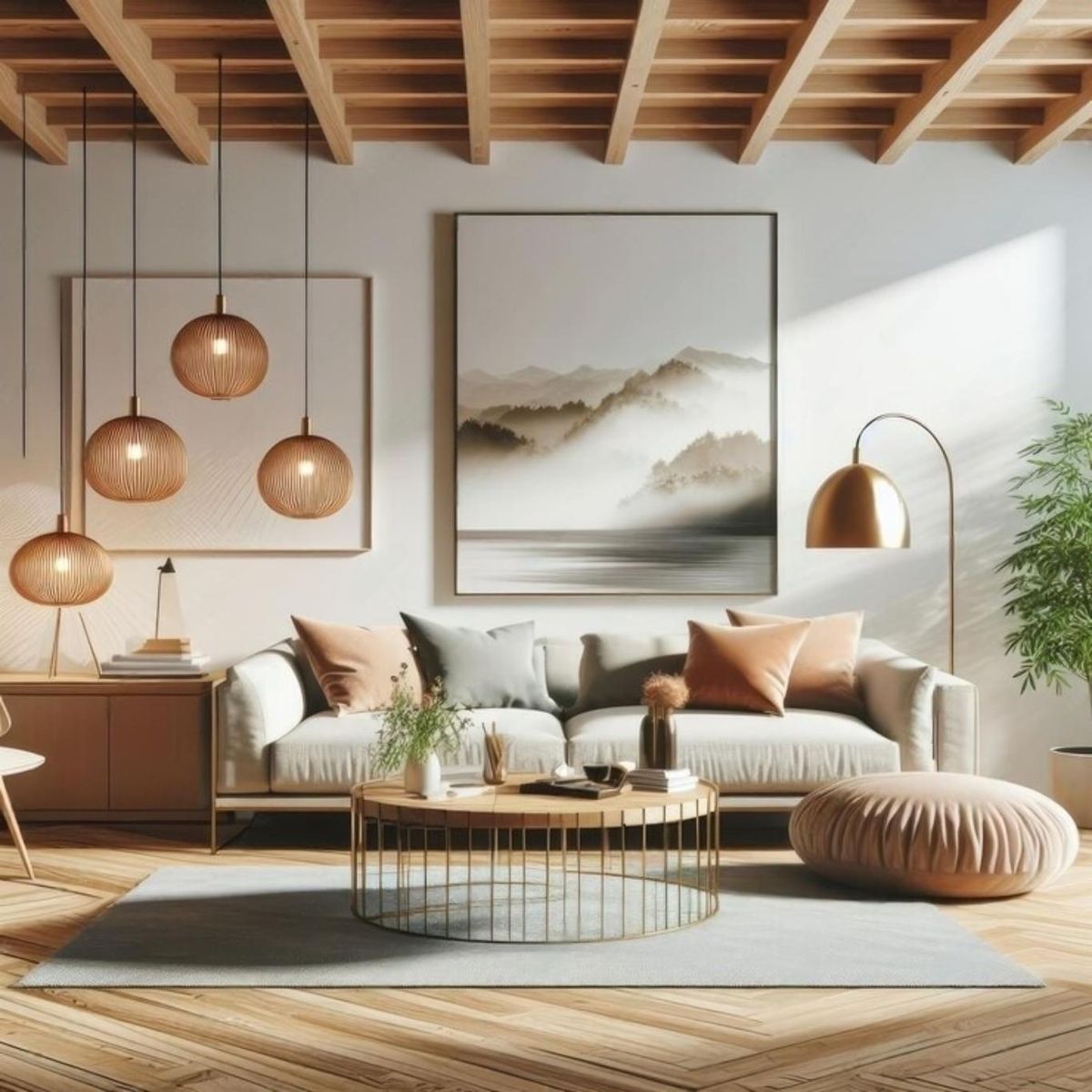 Salón acogedor con iluminación cálida.