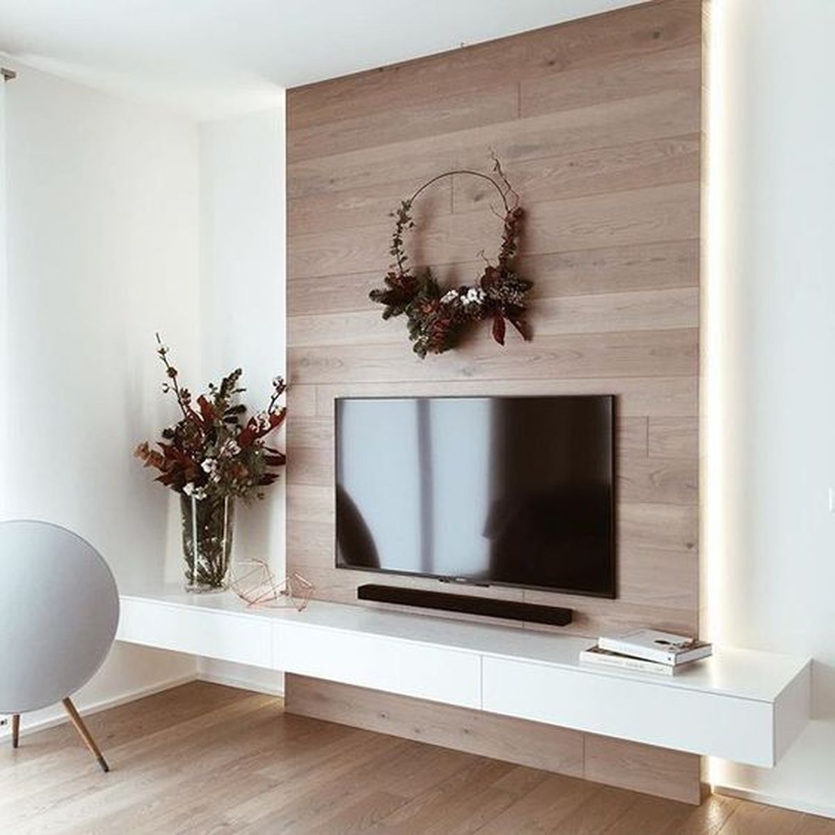 pared tv panel de madera