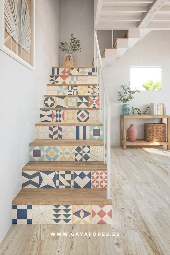 salones escaleras modernos escaleras mediterraneo losetas hidraulicas
