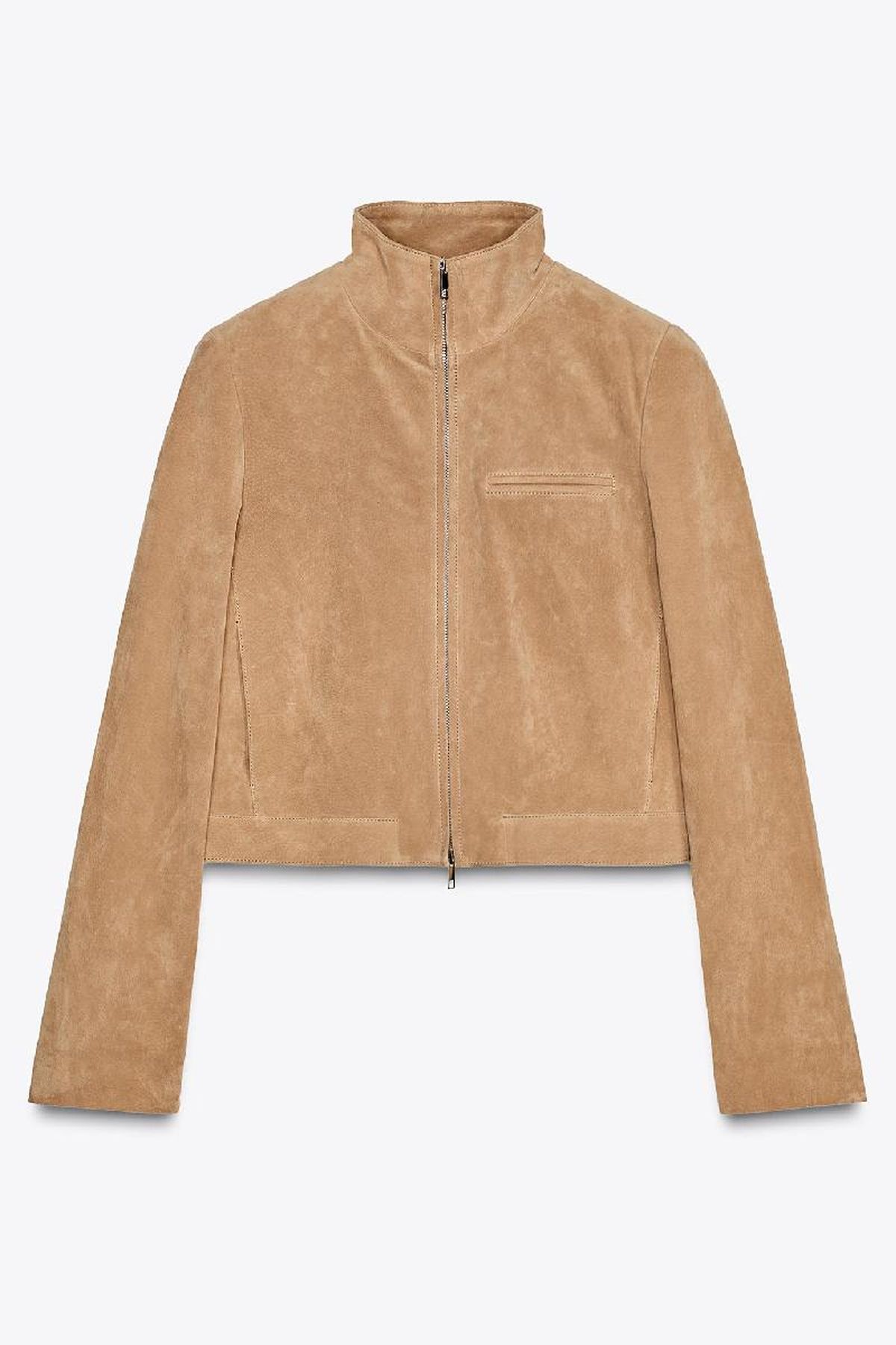 Cazadora de ante con cremallera de doble carro