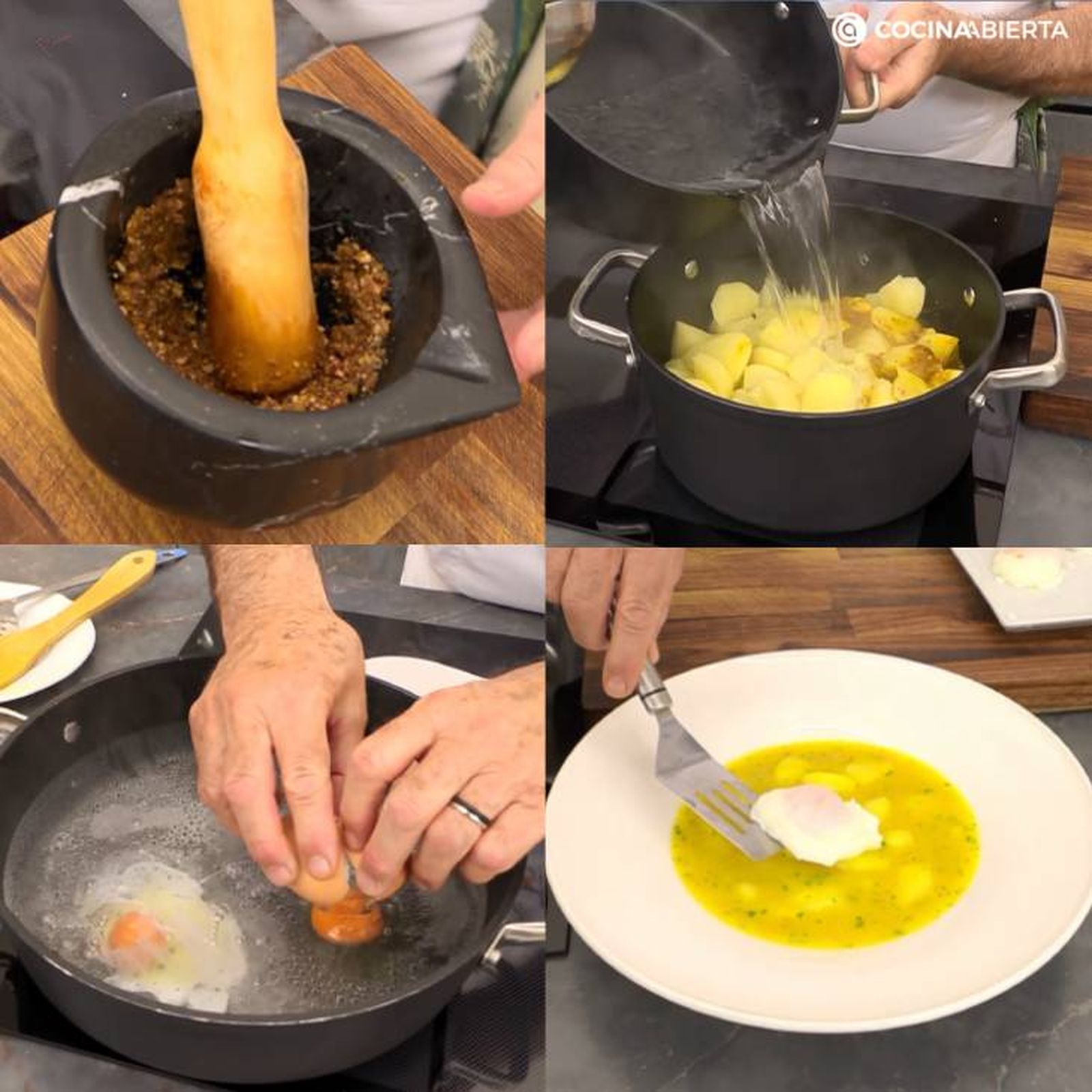 Paso a paso para hacer patatas en ajopollo con huevo escalfado