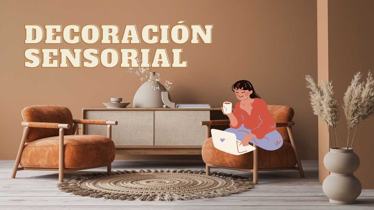 Salón acogedor en tonos marrones de estilo sensorial.