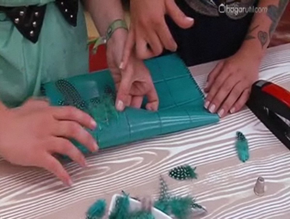 Cartera de mano con plumas p3