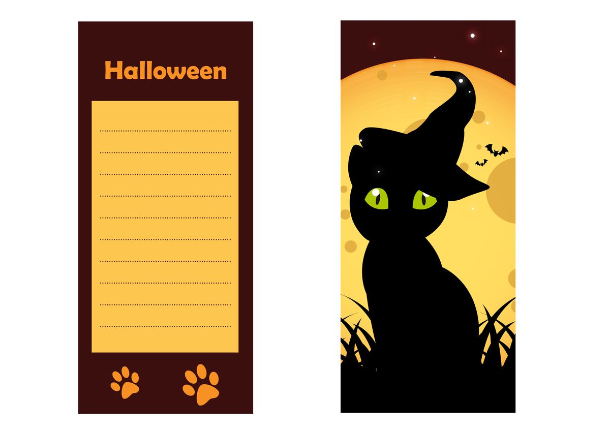 Tarjetas para una fiesta de Halloween   gato doble cara
