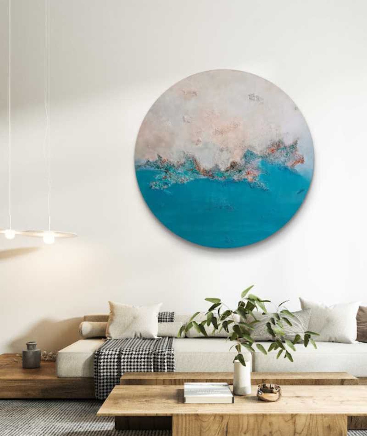 Cuadro redondo Fantasía en Alta Mar en el salón.