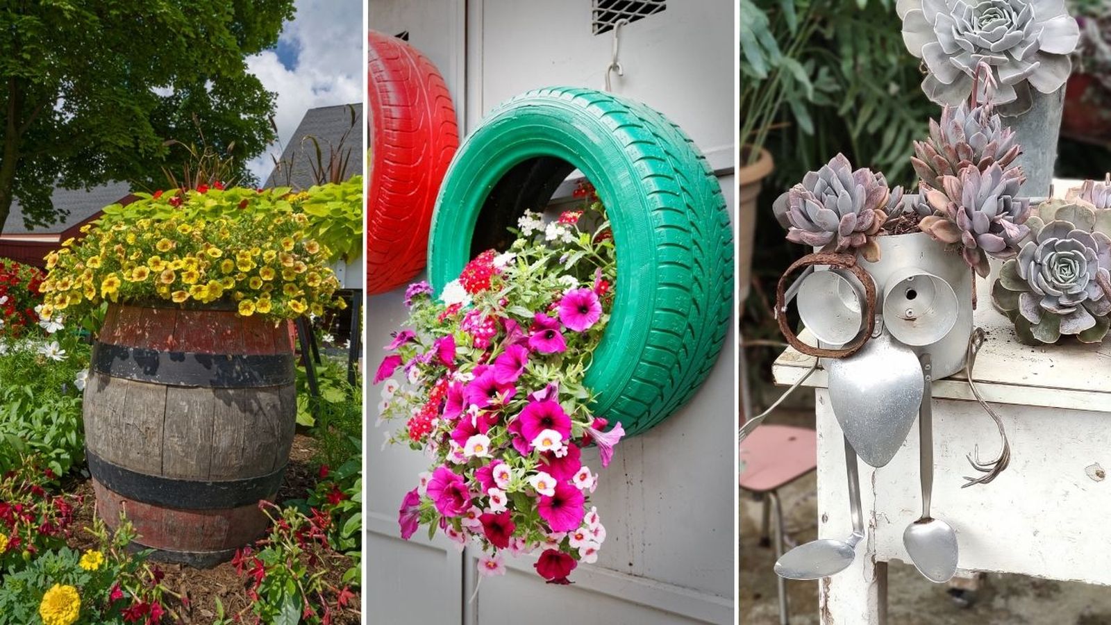 adornos reciclados para jardin