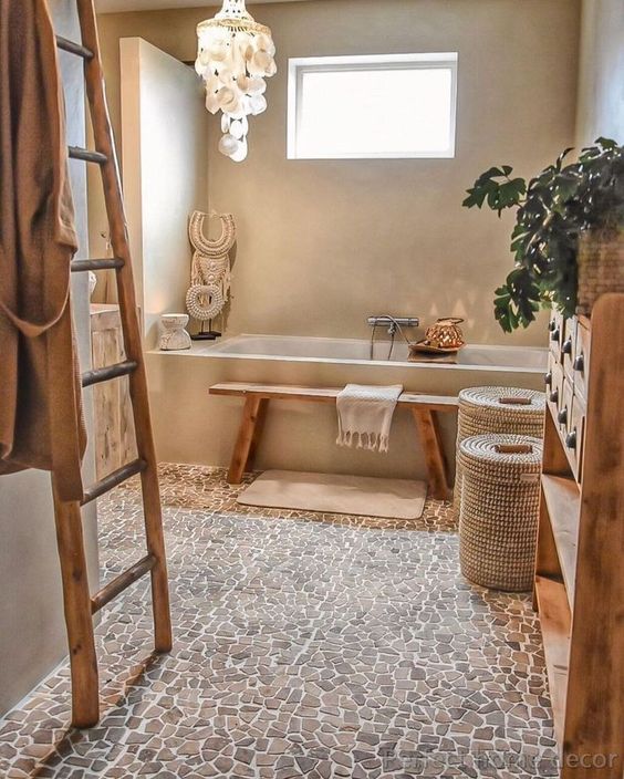 bano con banco madera pinterest Kami Decor