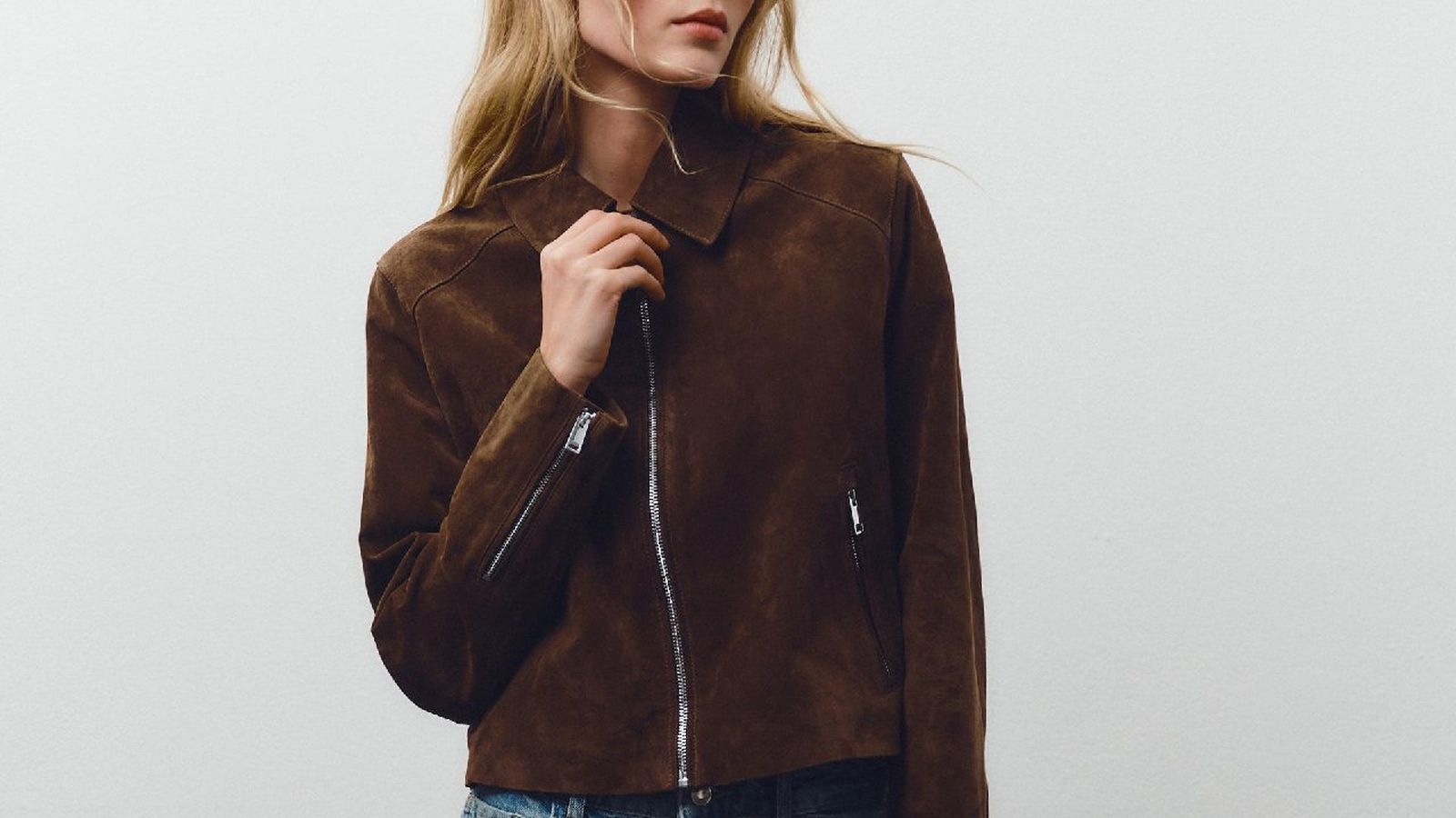 Cazadora de ante marrón para mujer