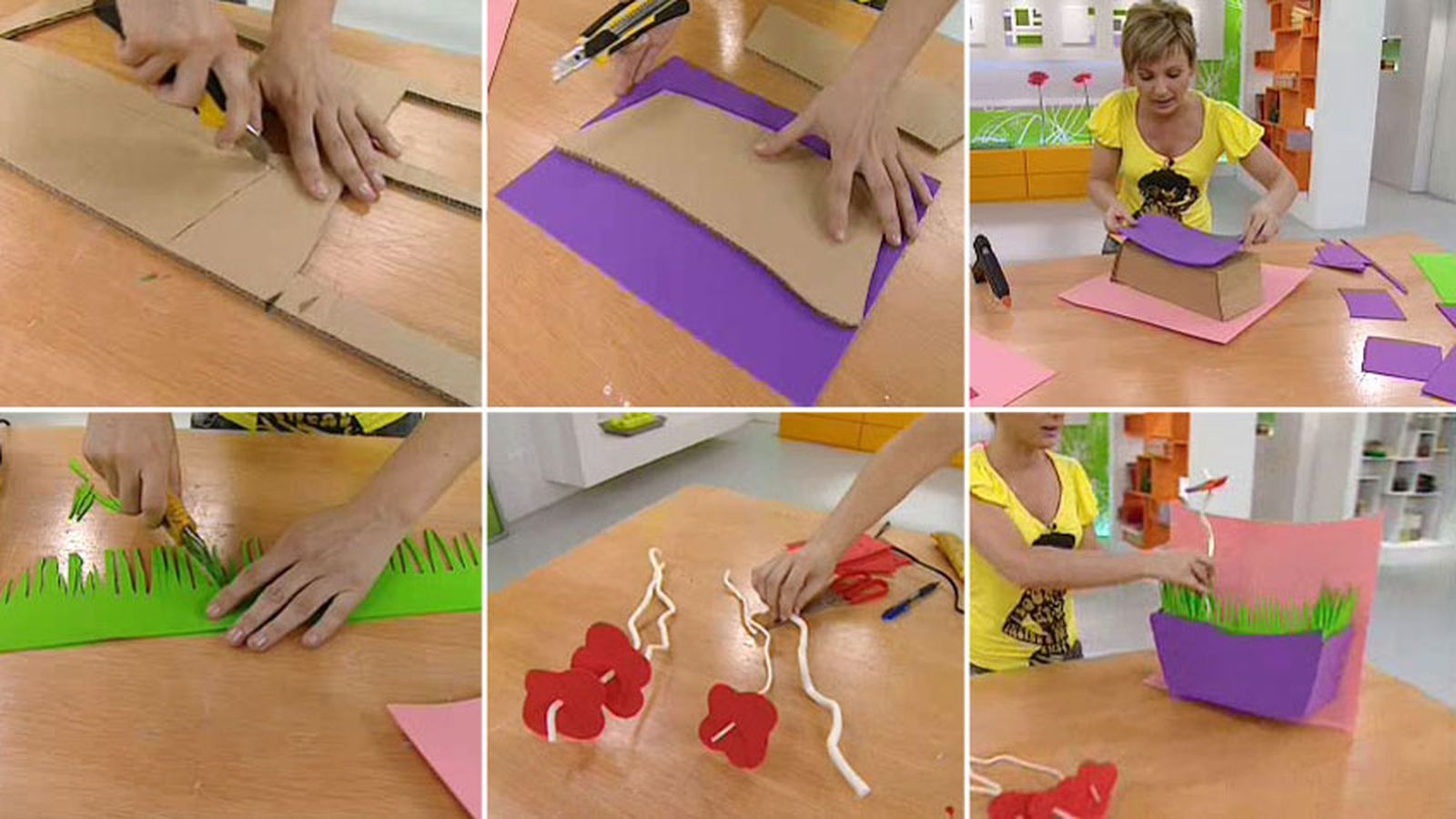 Centro floral infantil de cartón y goma eva