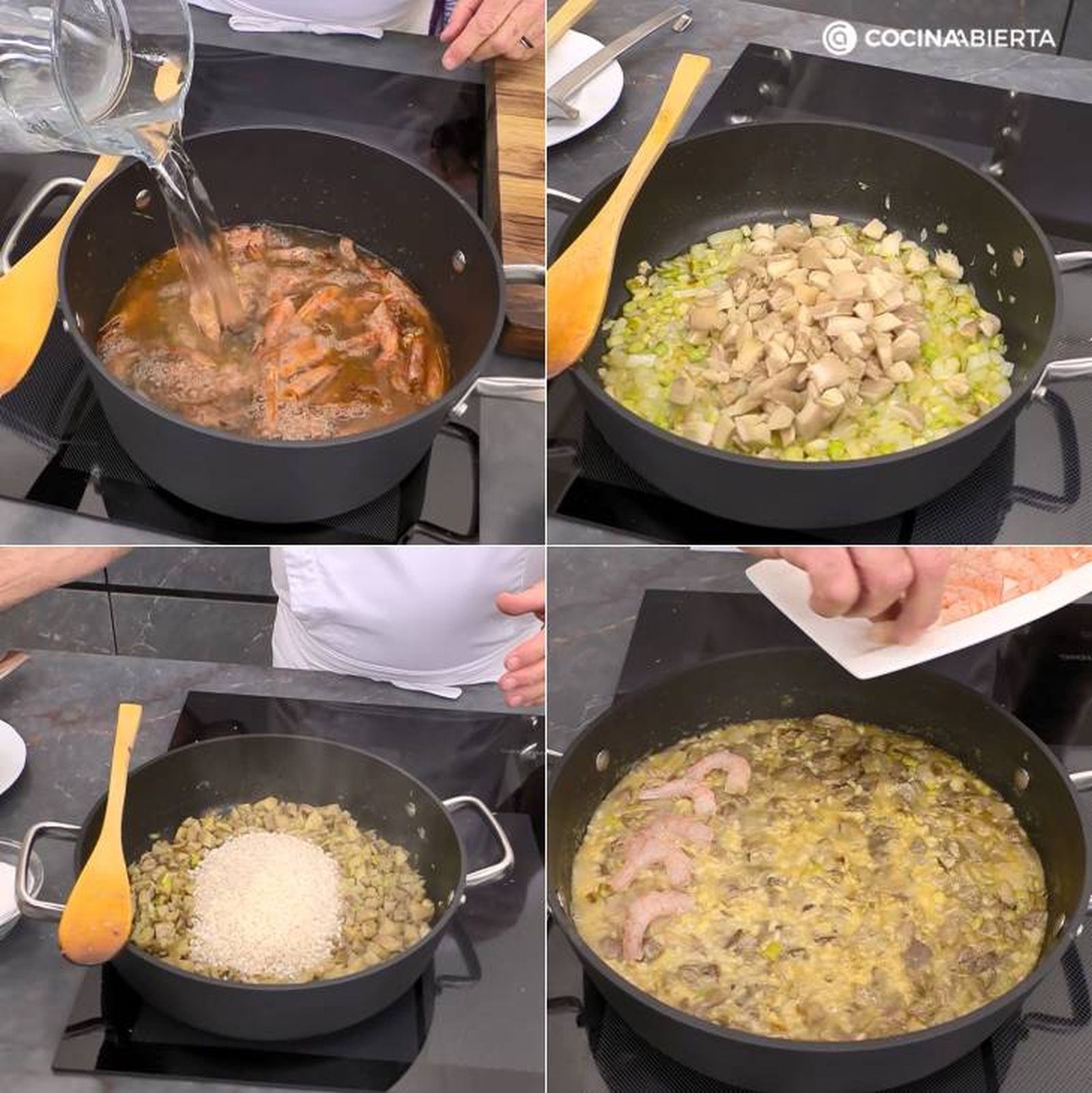 arroz setas gambas pasos