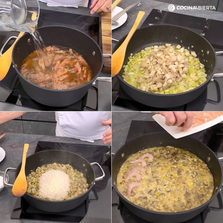arroz setas gambas pasos