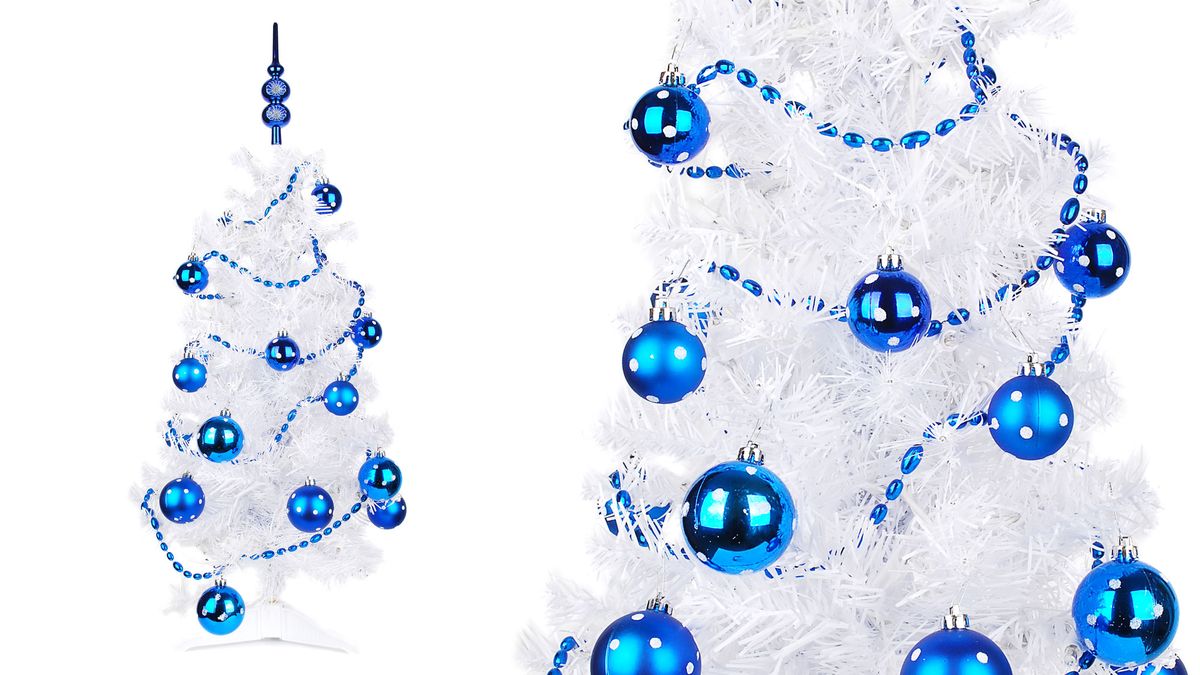 Decoración navideña en azul, blanco y plata   arbol blanco