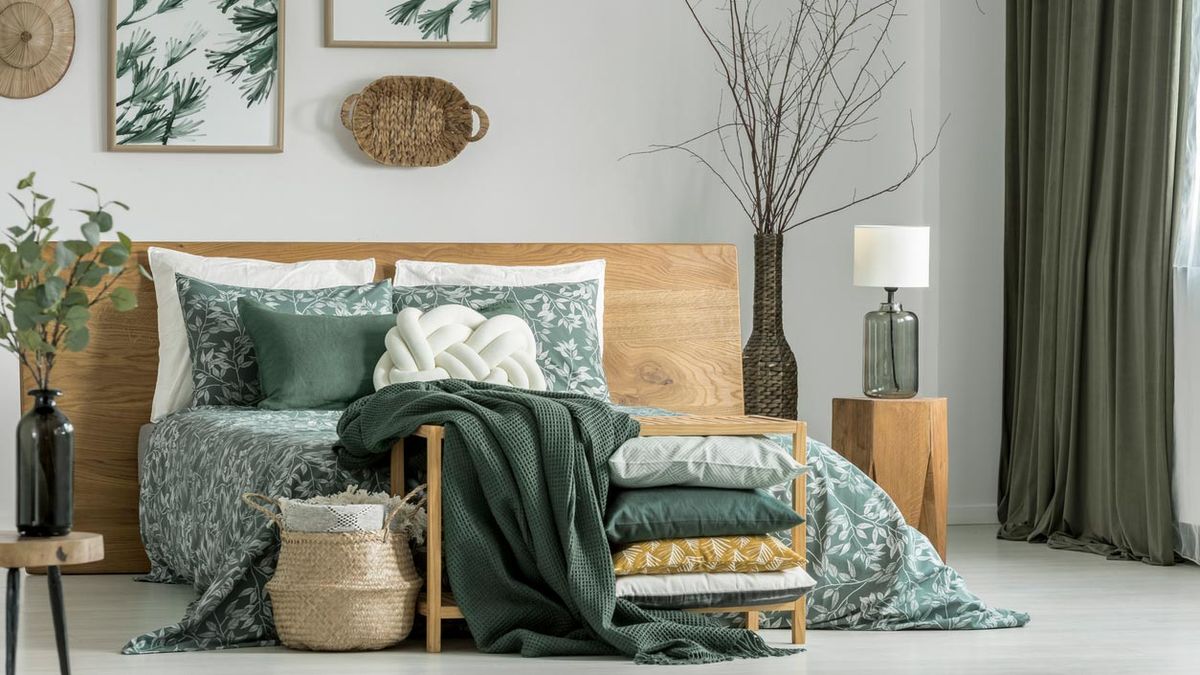 dormitorio verde caqui muebles madera