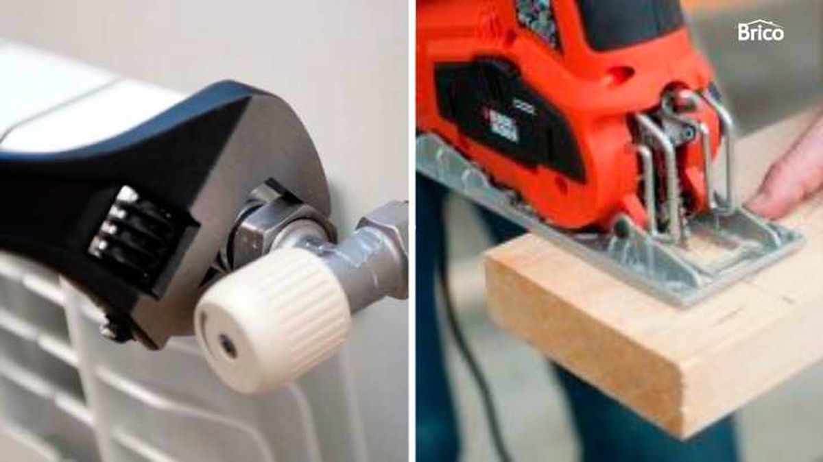 Una llave inglesa y una sierra de calar