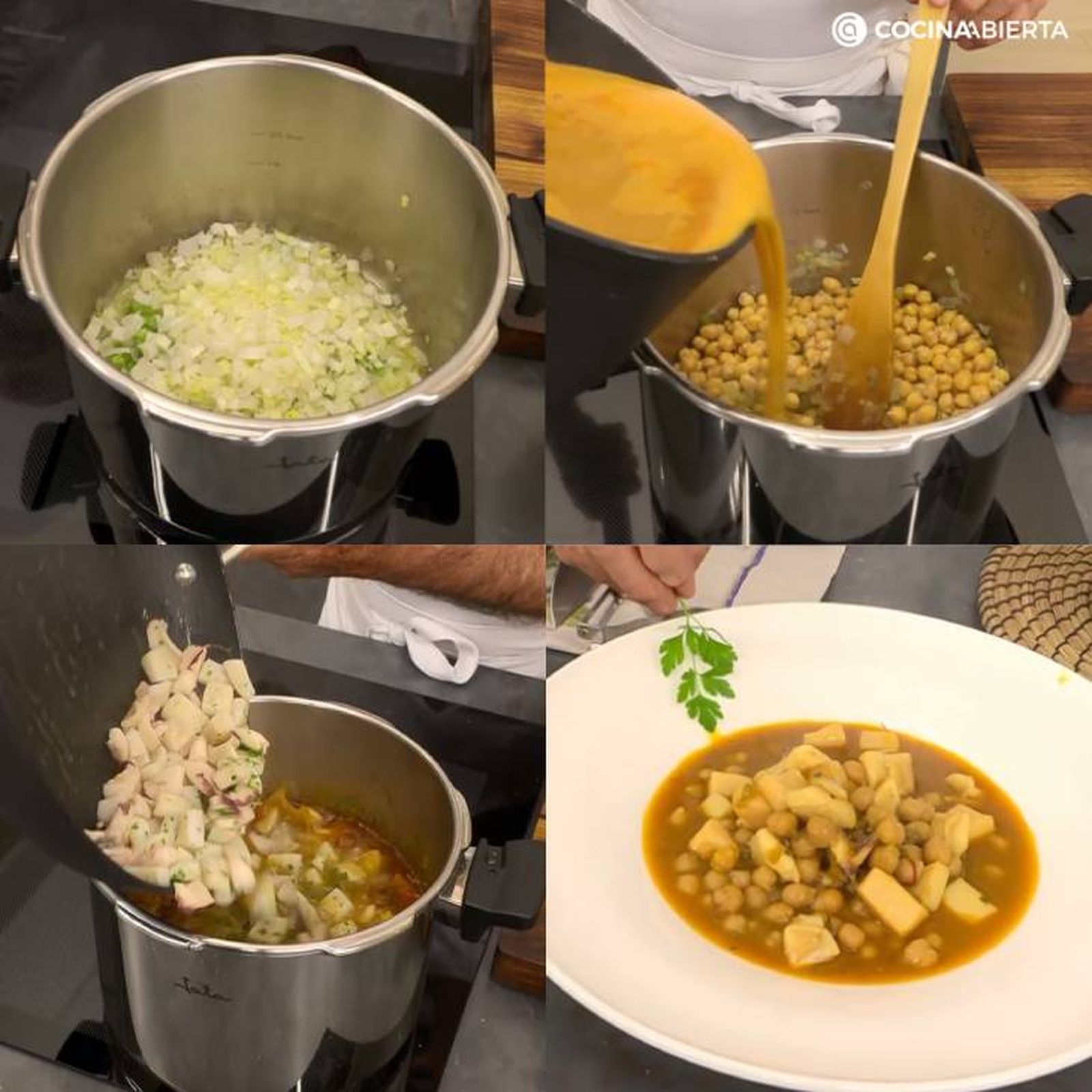 Paso a paso para hacer garbanzos con sepia en la olla express