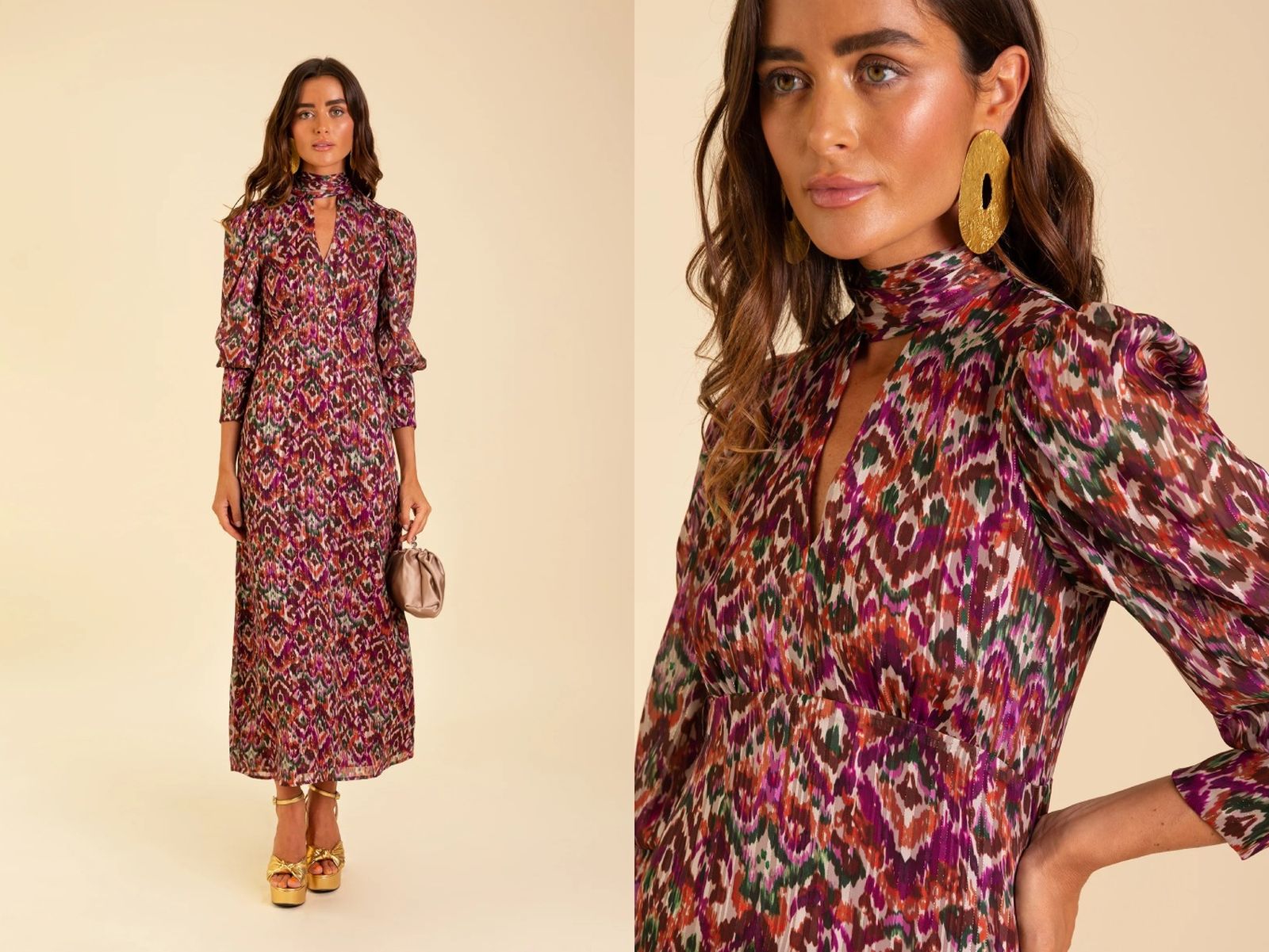 Vestido estampado con escote de lágrima