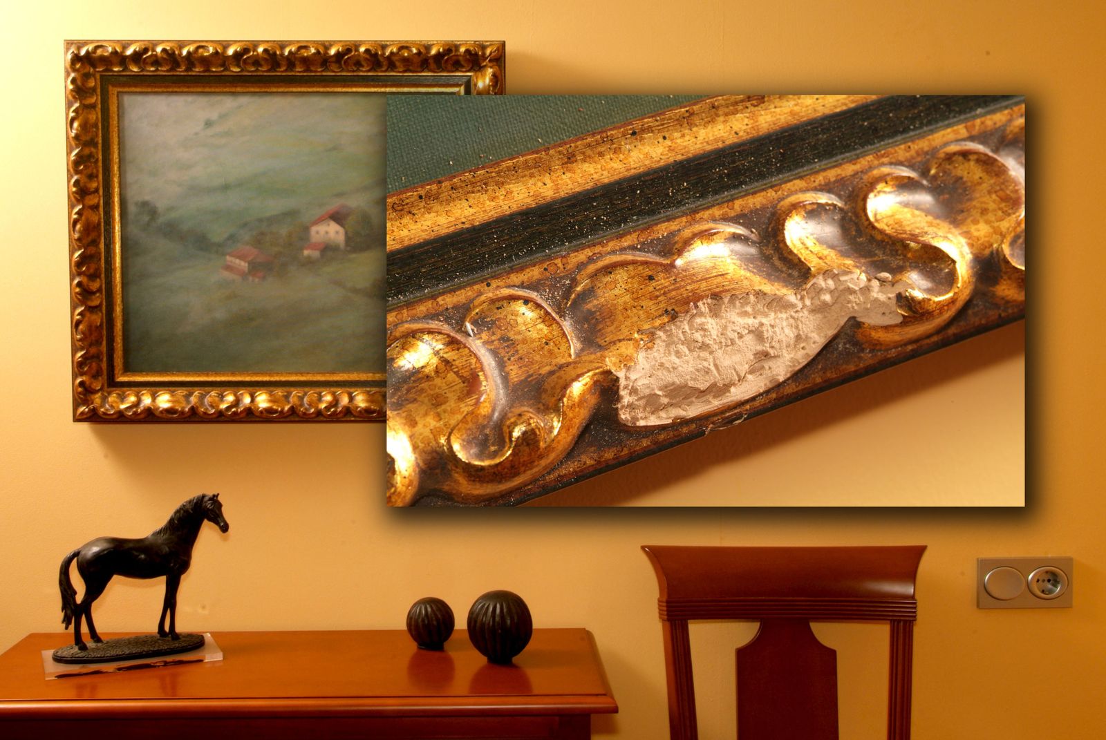 Arreglo de moldura con pan de oro