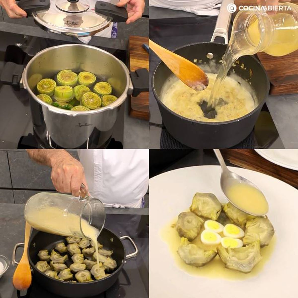 Paso a paso para hacer alcachofas en salsa con huevos de codorniz