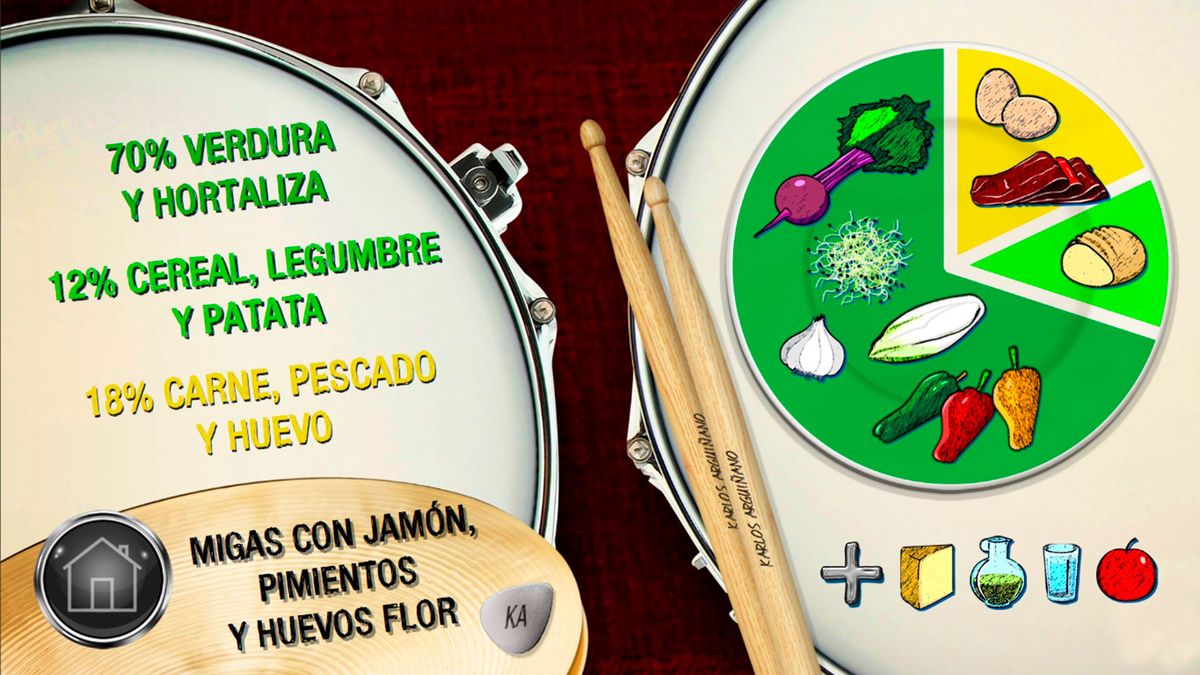 Plato equilibrado migas jamon pimientos huevo flor