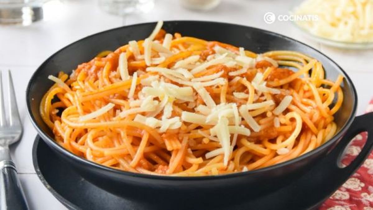 Plato de espaguetis con sobrasada