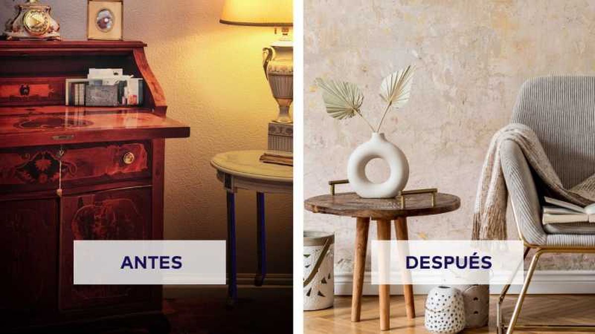 Antes y después de un rincón anticuado renovado con una decoración moderna.