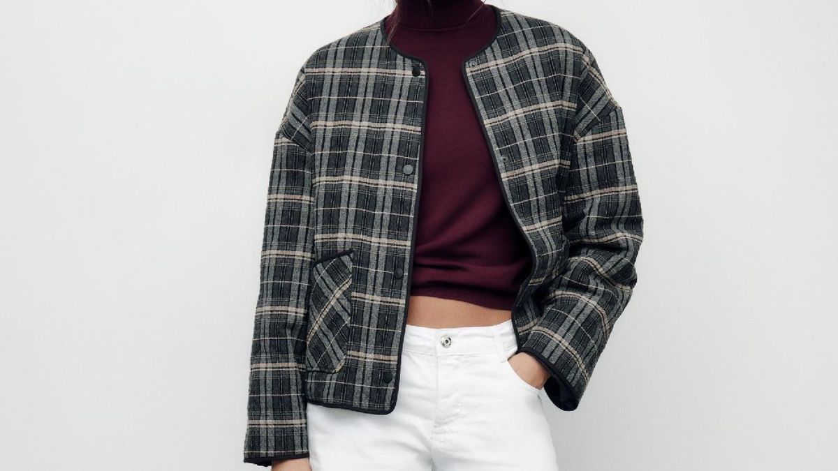 Chaqueta acolchada con cuadro escocés