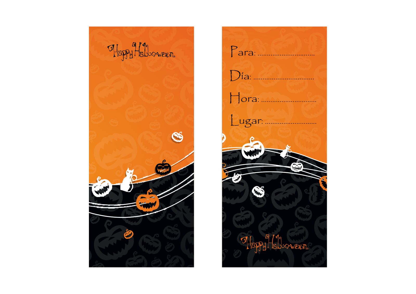 Tarjetas para una fiesta de Halloween   naranja negro