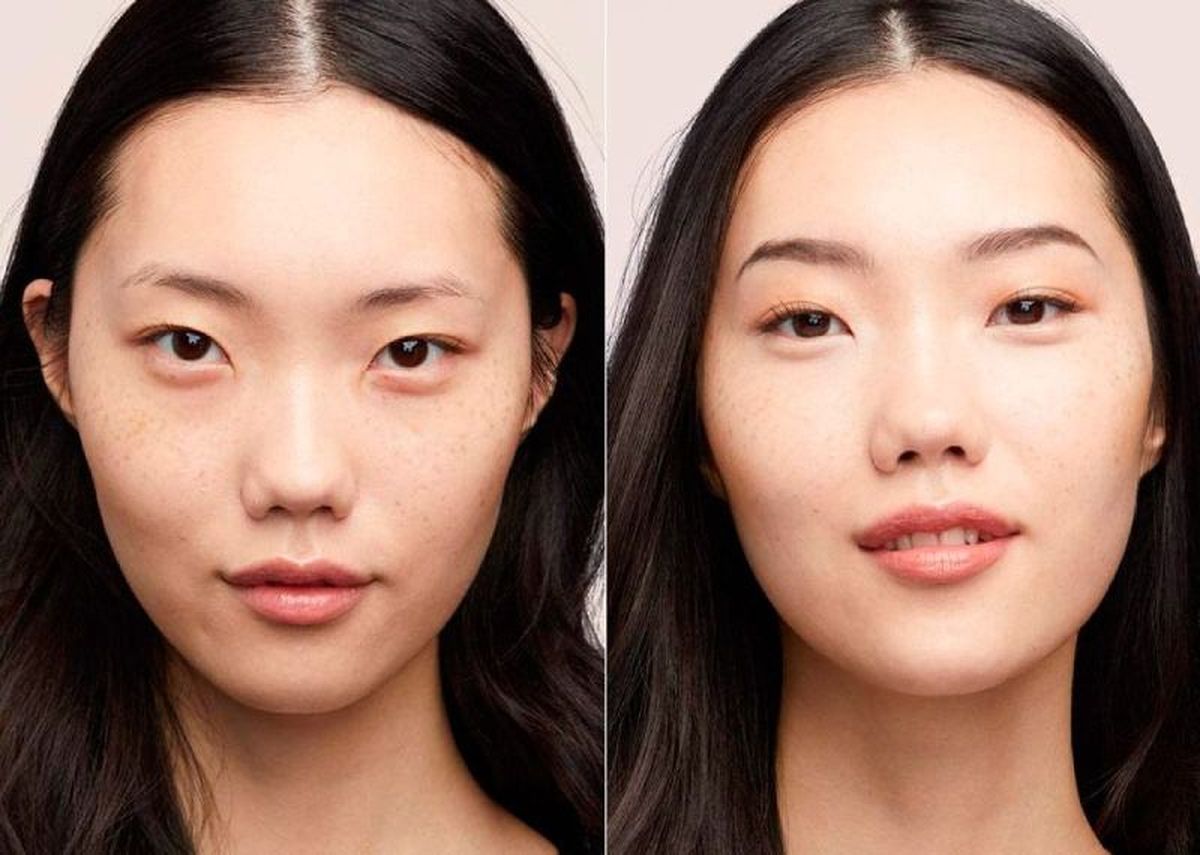 Antes y después de la aplicación del corrector de ojos