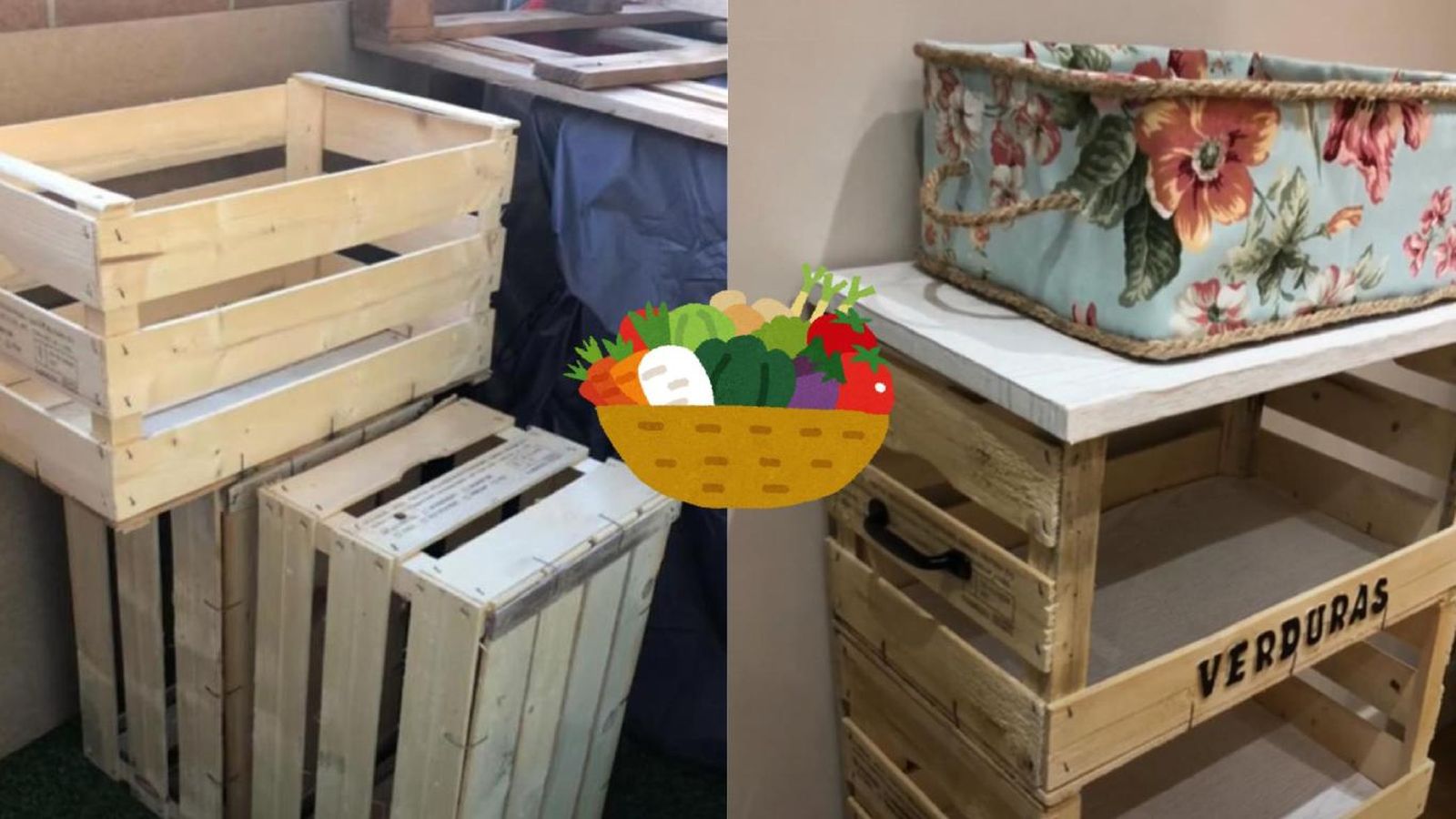 Cajas de frutas y verdulero artesanal.