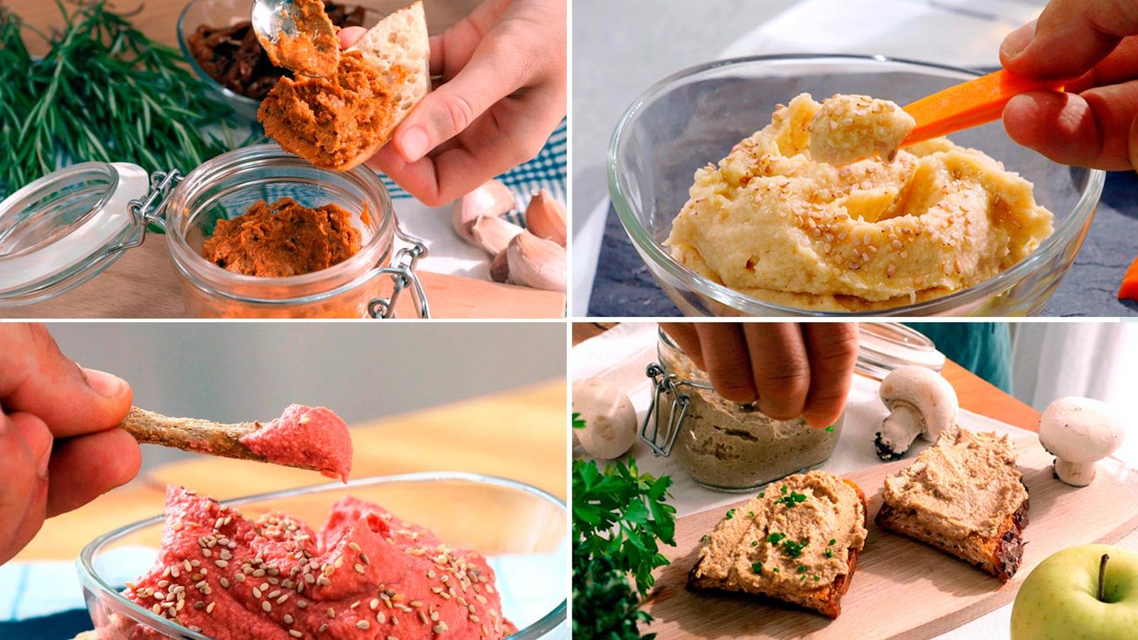 Recopilatorio de patés vegetales y cremas para untar