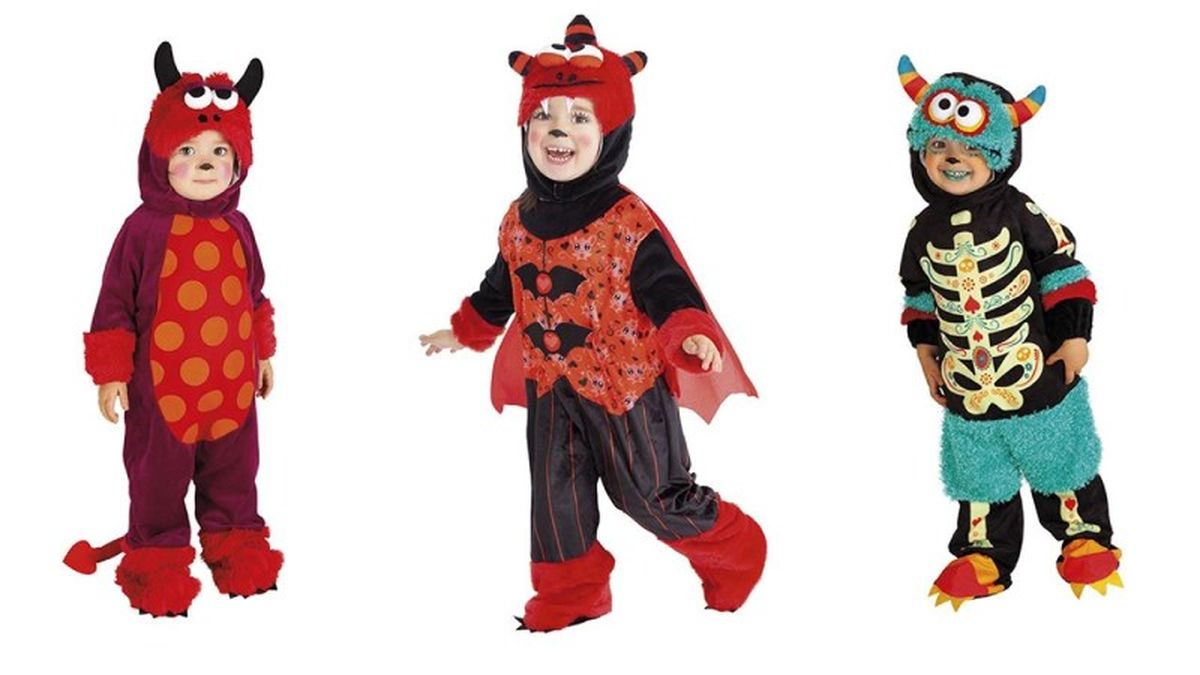 Disfraces de Halloween de diablillo, murciélago y esqueleto para niños