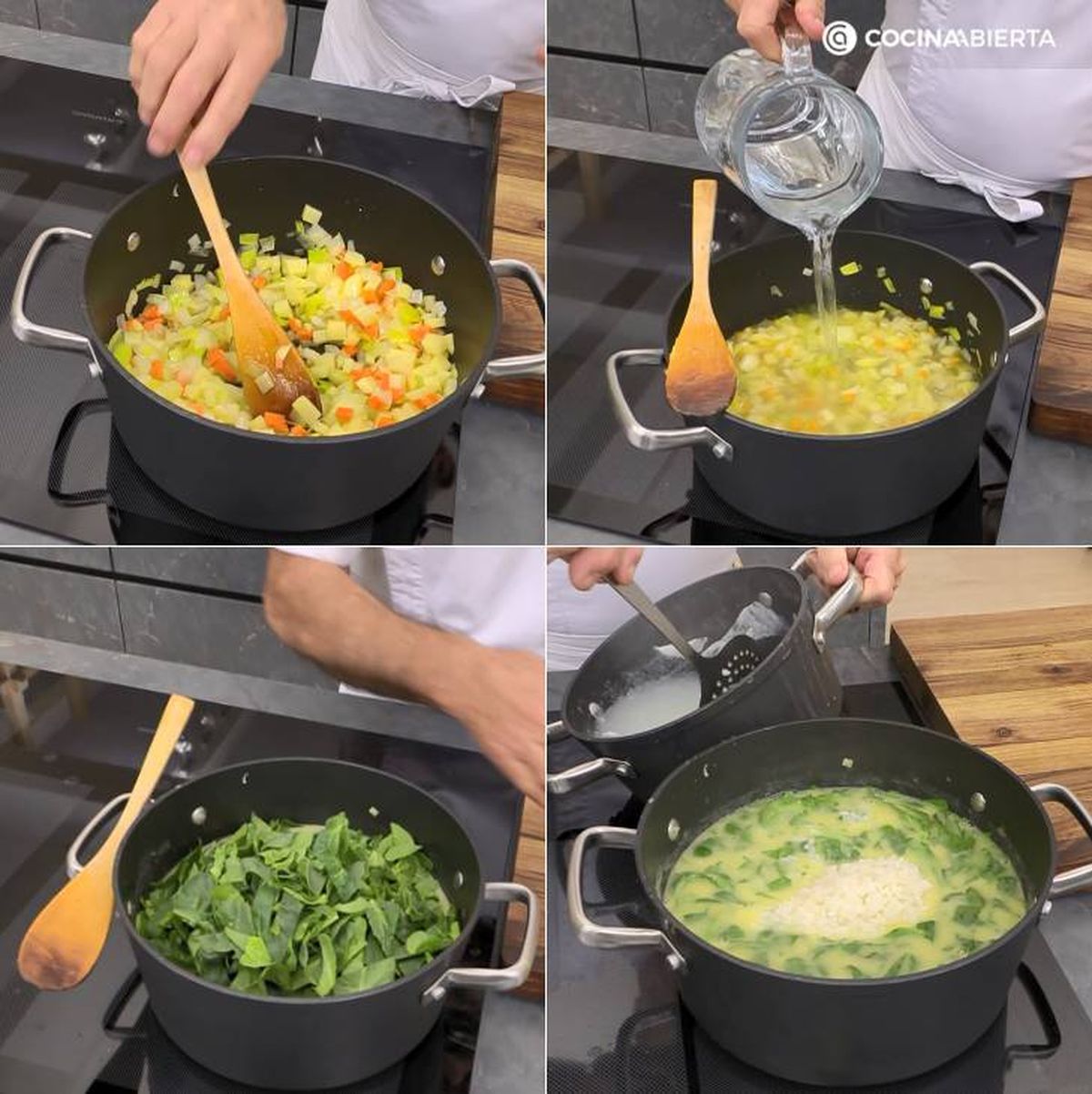 sopa arroz espinacas pasos