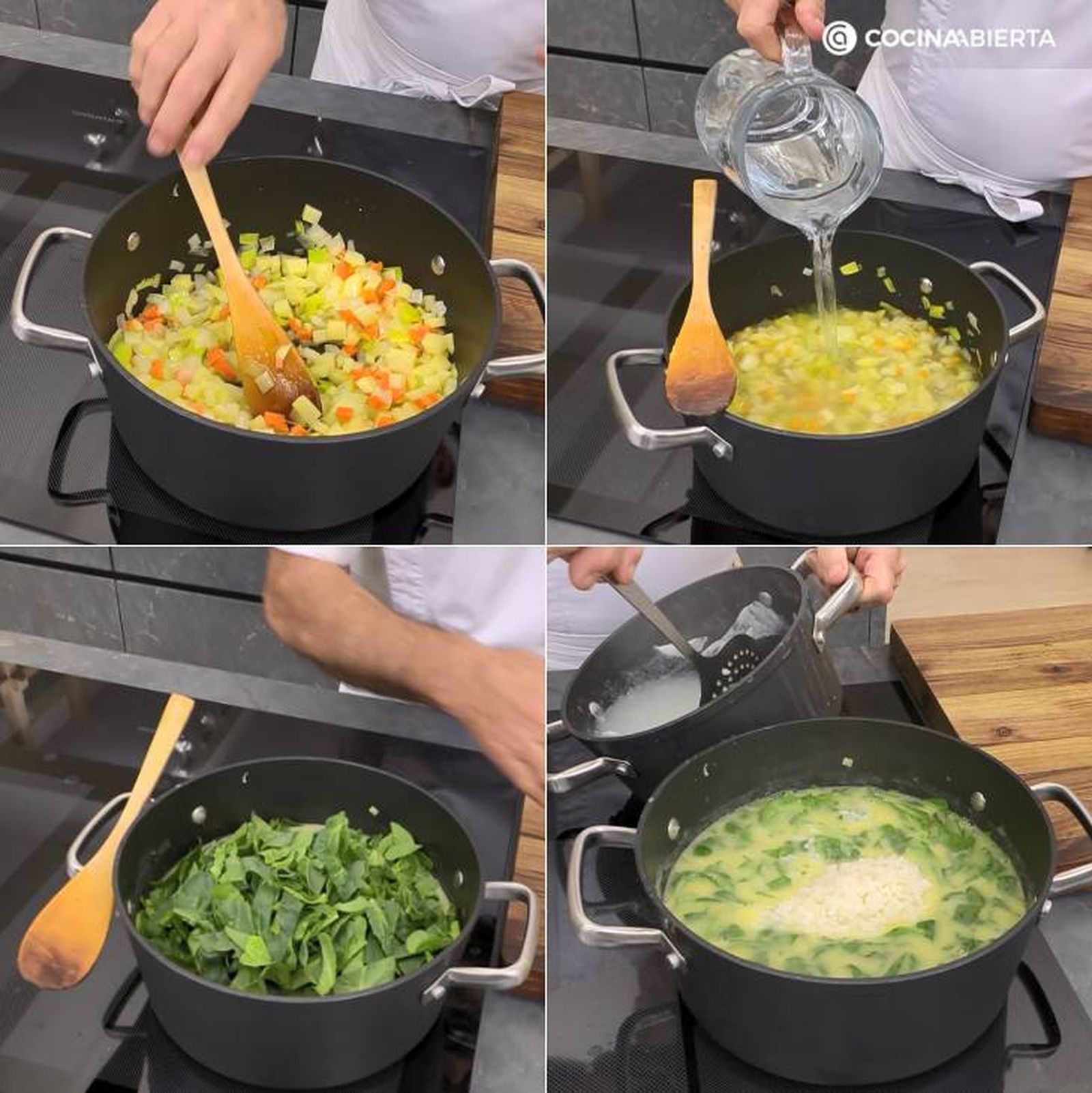 sopa arroz espinacas pasos
