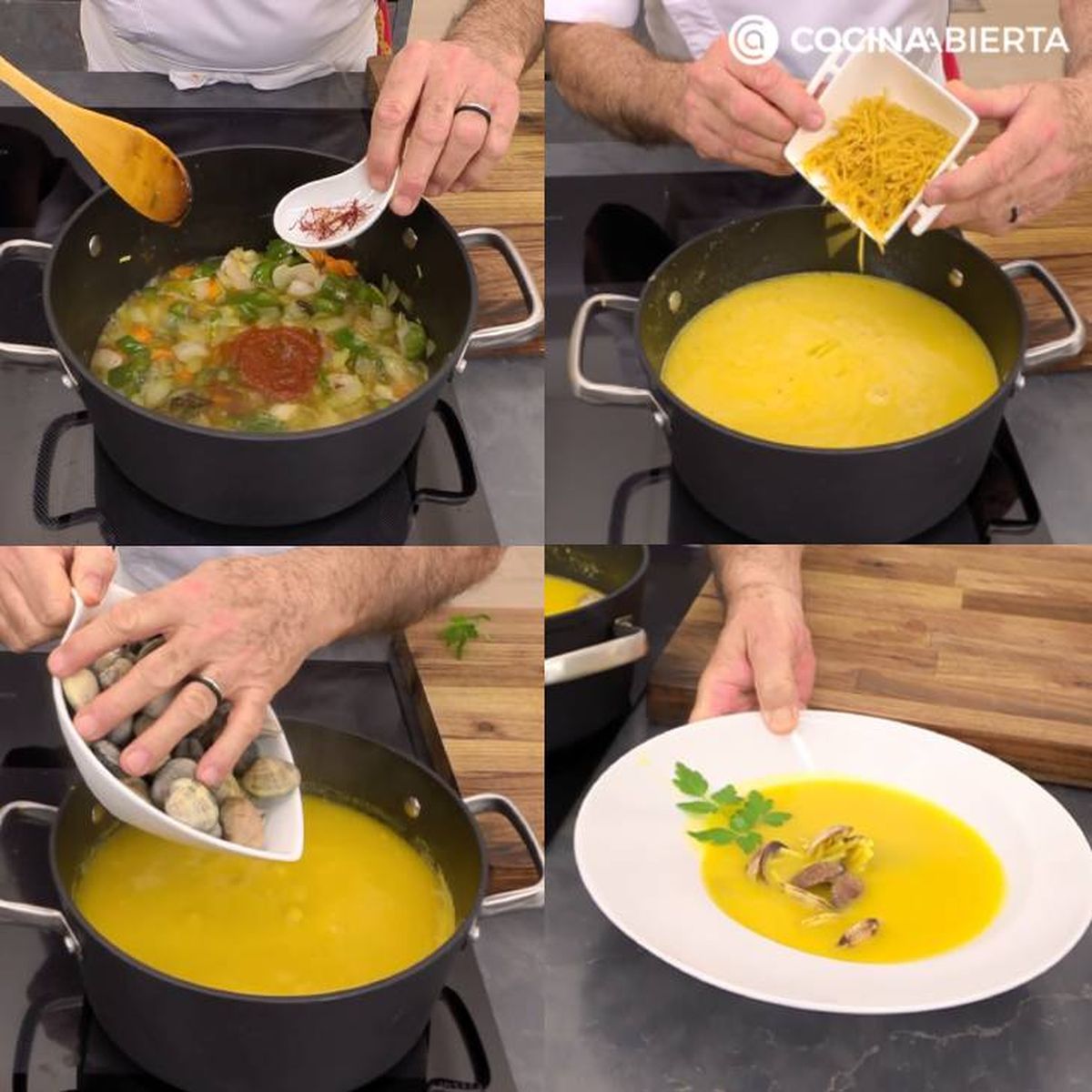 sopa de almejas al azafran receta pasos
