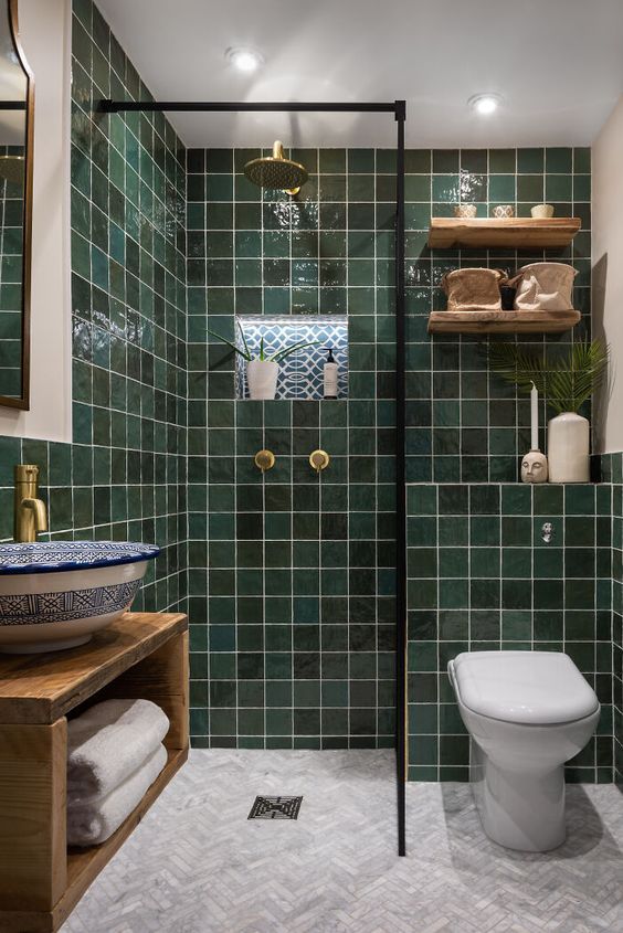 baño pequeño verde