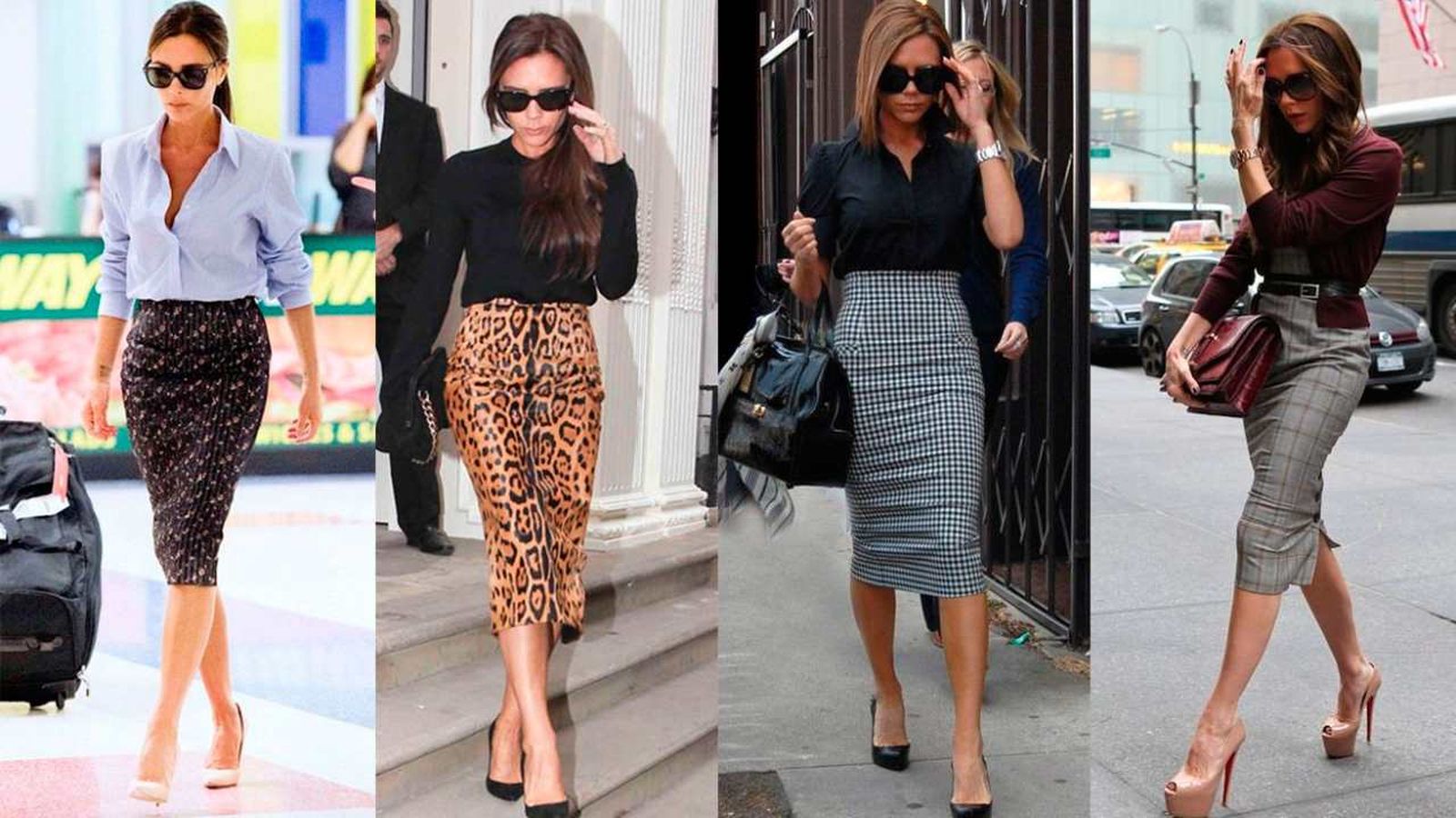 Victoria Beckham siempre elegante con falda lápiz y camisa / Fotos: Pinterest