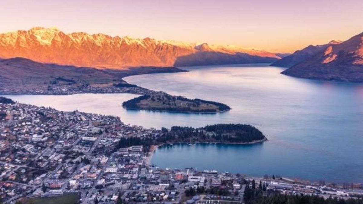 Vista aérea de Queenstown en Nueva Zelanda