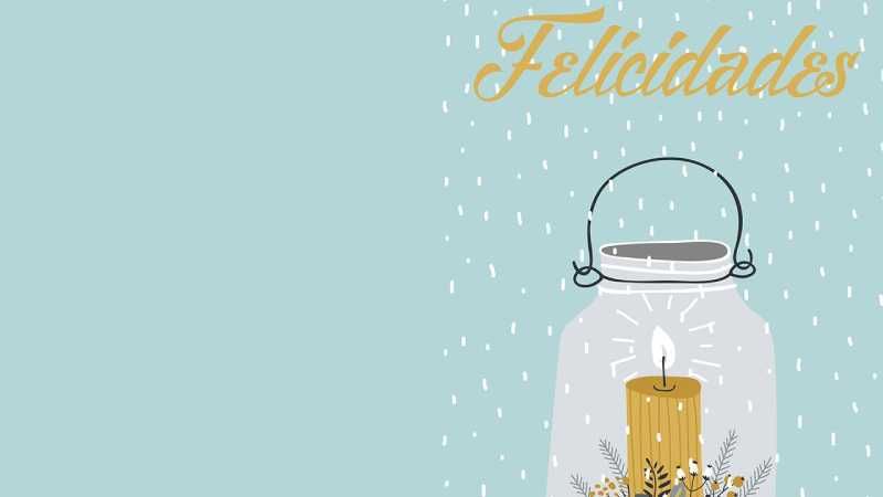 Postal navideña de tarro con vela.